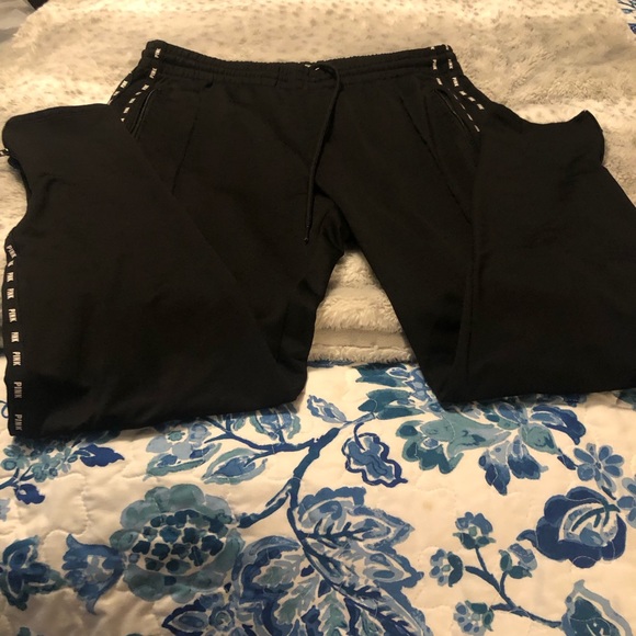 EUC Pink Victoria Secret Track Pants Large Pink Logo On Side Zip On Side & Leg - Picture 4 of 9